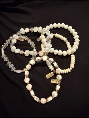 Ermish Extended Size Stackable White Beaded Stretch Bracelet Set